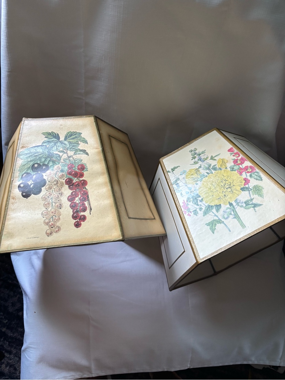 Vintage Floral Decoupage Table Lamp Shade - Cream Yellow